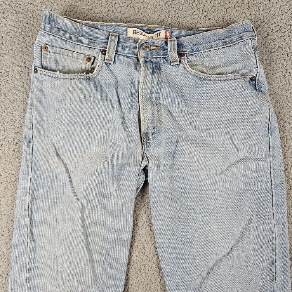 Levis 505 Jeans Mens 31x30 Blue Light Wash Regular Straight Workwear Distressed
